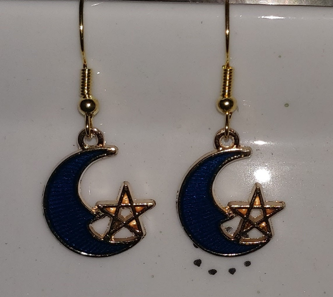 Boucles d'oreilles "lune étoilé bleu"
