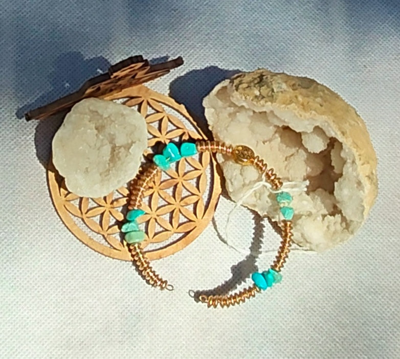 Bracelet Demi cercle doré turquoise