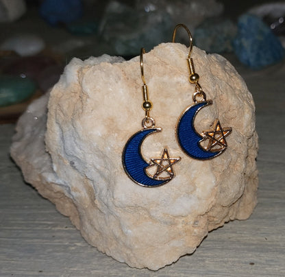 Boucles d'oreilles "lune étoilé bleu"