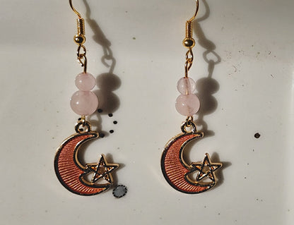 Boucles d'oreilles "Lune étoilé rose"