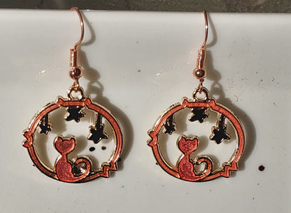Boucles d'oreilles "Chat étoilé rose"