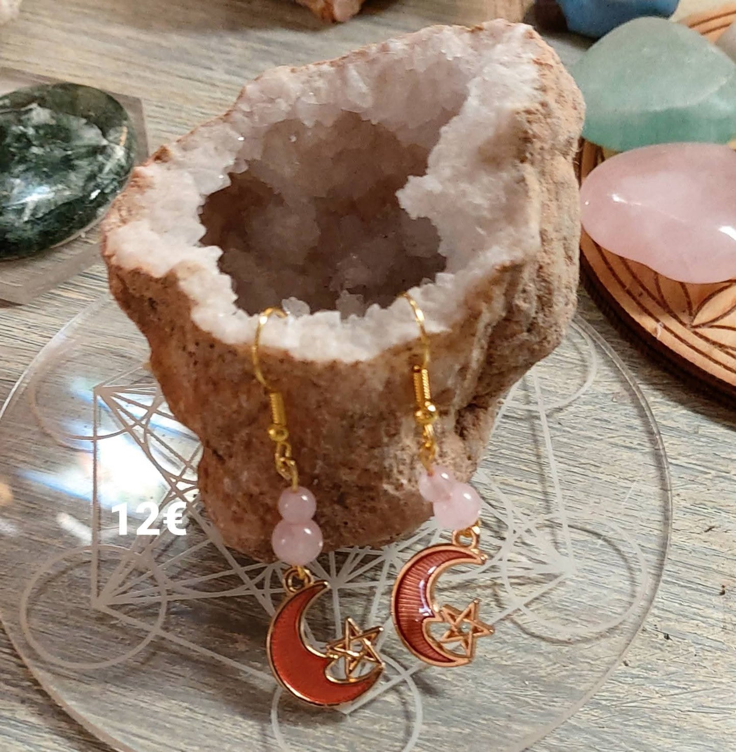 Boucles d'oreilles "Lune étoilé rose"