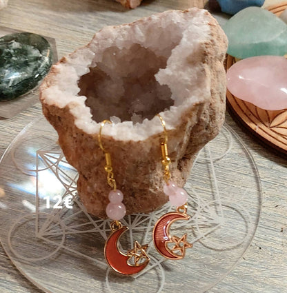 Boucles d'oreilles "Lune étoilé rose"
