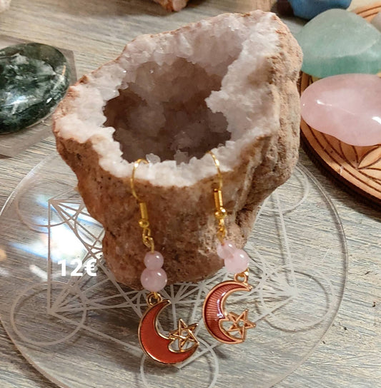 Boucles d'oreilles "Lune étoilé rose"