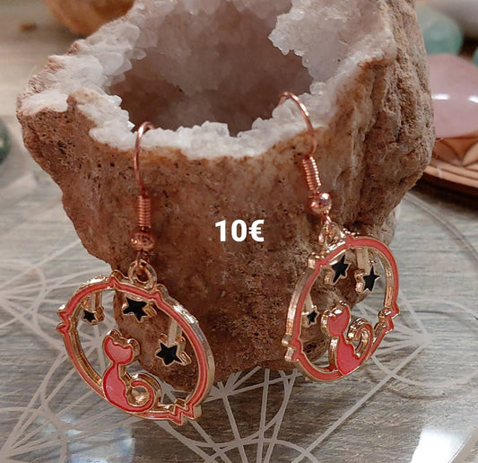 Boucles d'oreilles "Chat étoilé rose"