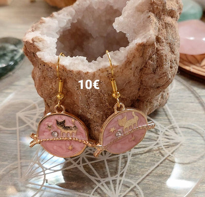 Boucles d'oreilles "Chat rose"