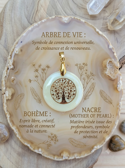 Pendentif "Grand Arbre de vie Nacré"