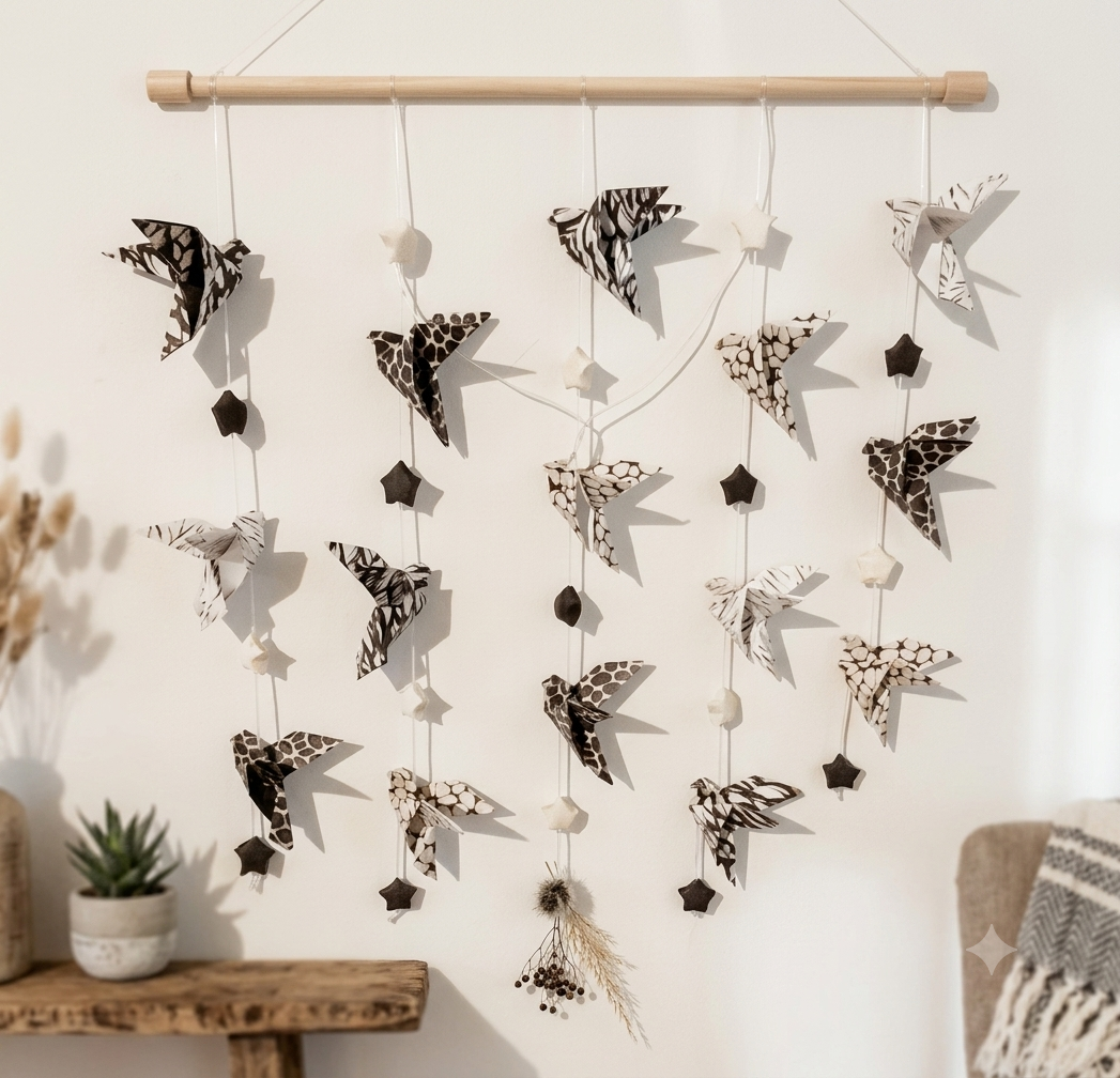Origami " l'envolée noir et blanc"