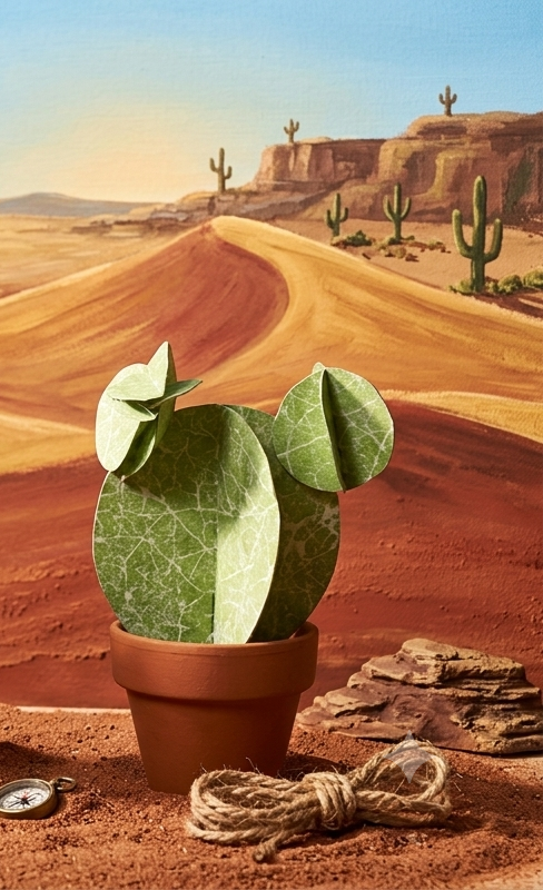 Origami petit "Cactus vert feuillage"