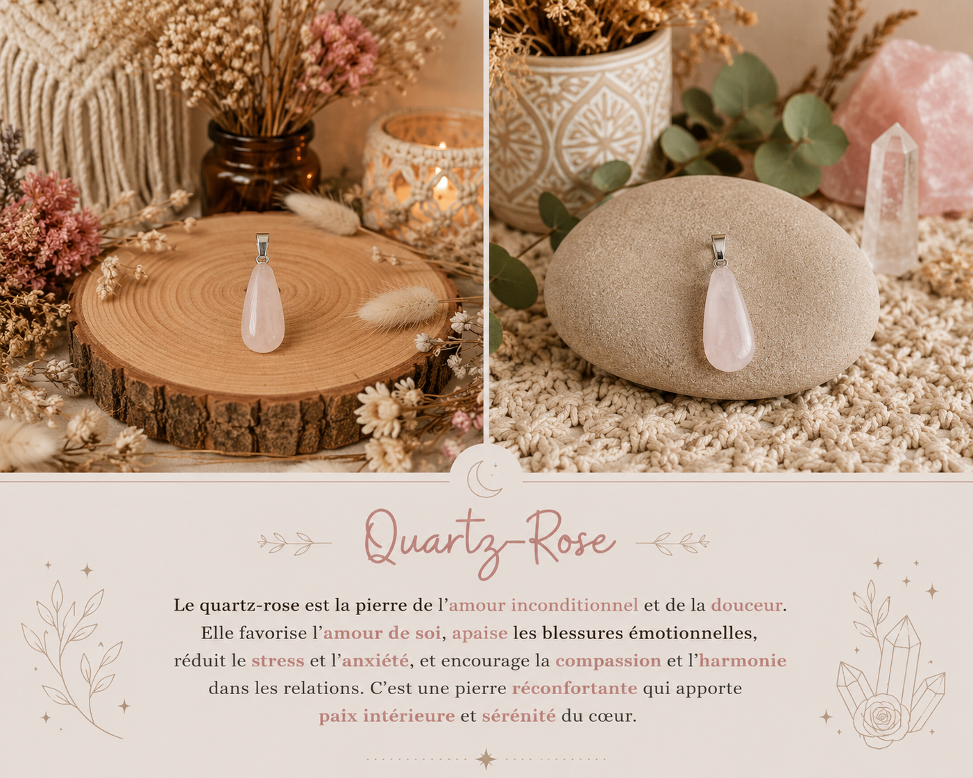 Pendentif "Goutte Rose"