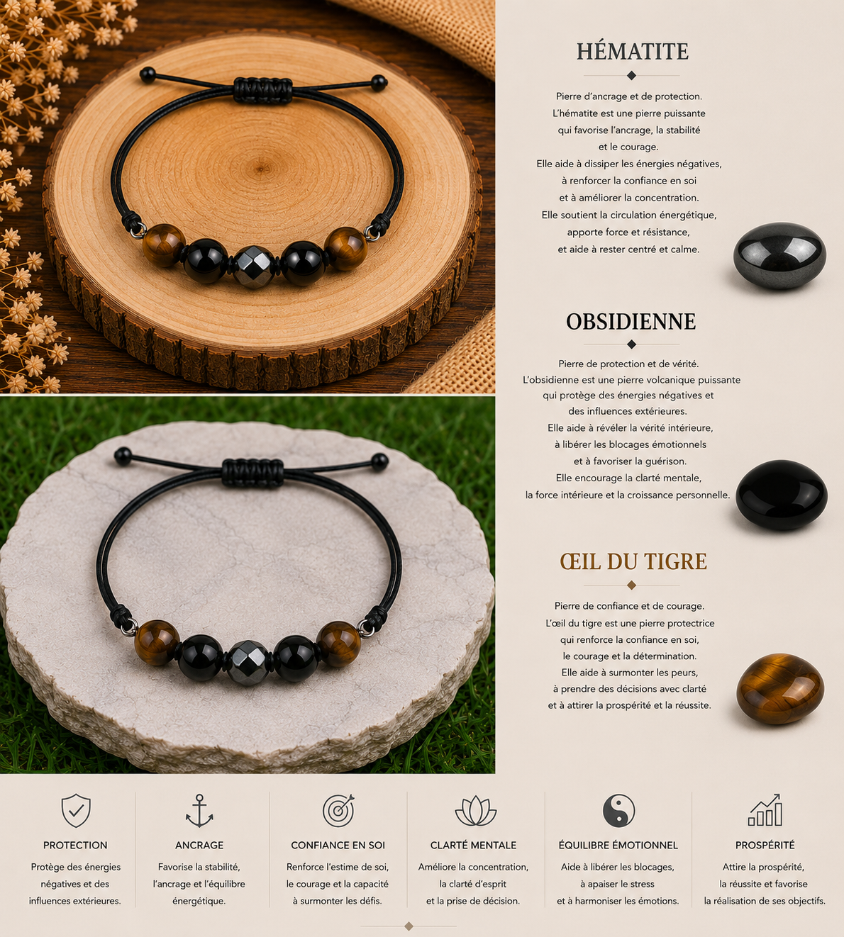 Bracelet "Triple Protection" cuir