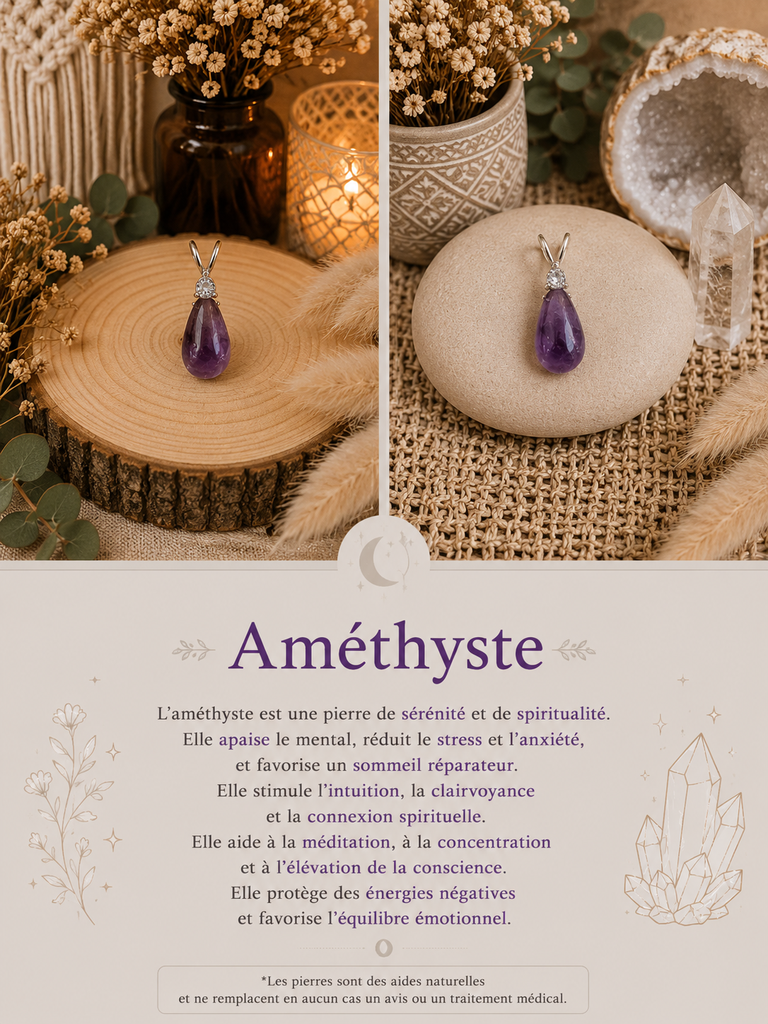 Pendentif "Goutte Améthyste"