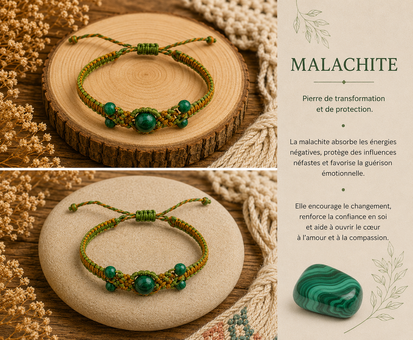 Bracelet "Macramé Malachite"