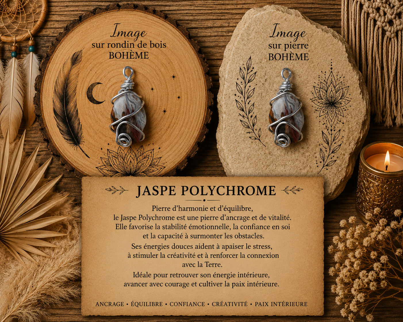 Pendentif "Jaspe Polychrome"