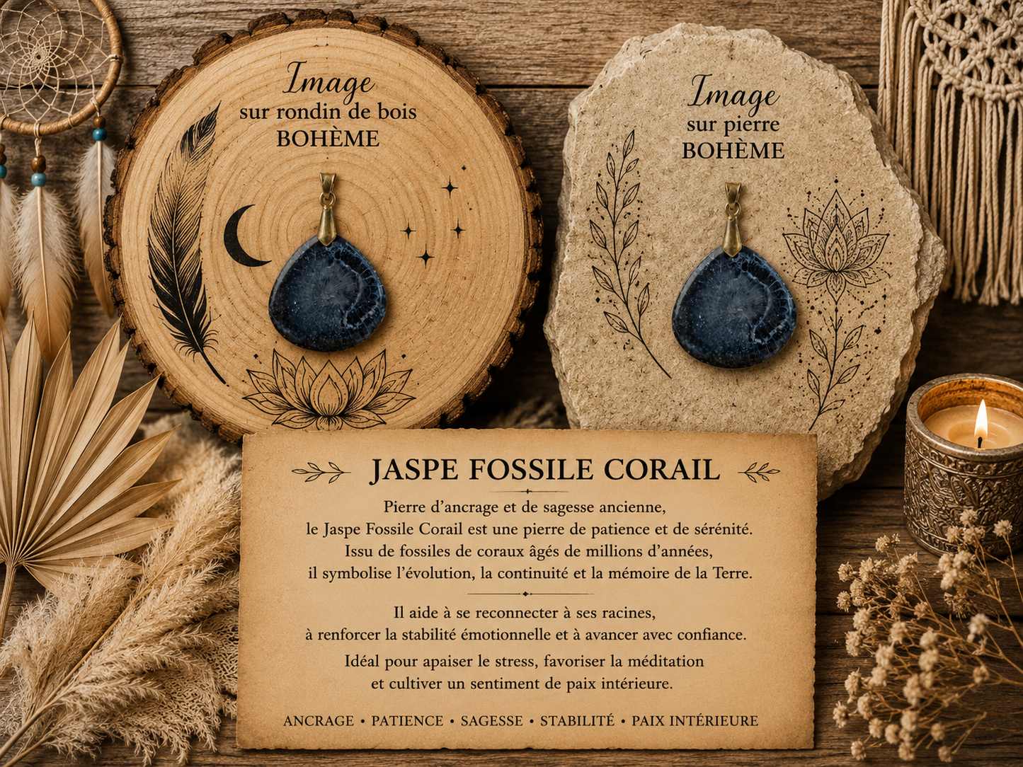 Pendentif "Jaspe fossile Corail"