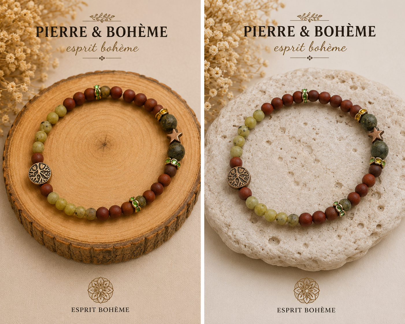 Bracelet"Serpentine verte et jaune"