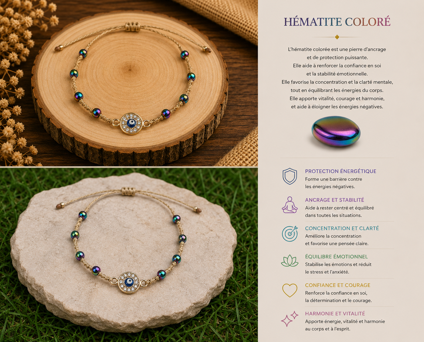 Bracelet "Oeil hématite coloré"